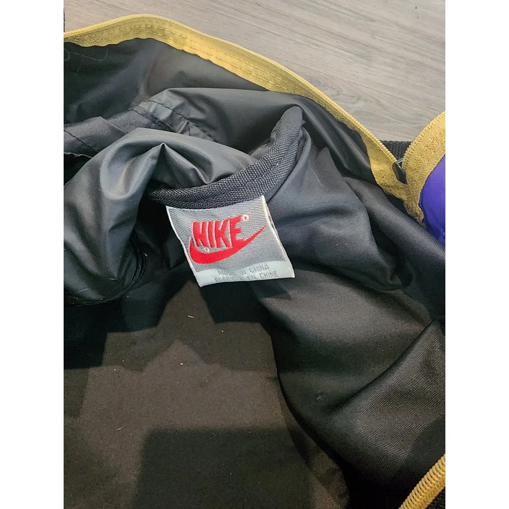 Vintage 90s Nike Duffel Bag Purple Black Gold Swoosh Gym Travel Shoulder Strap